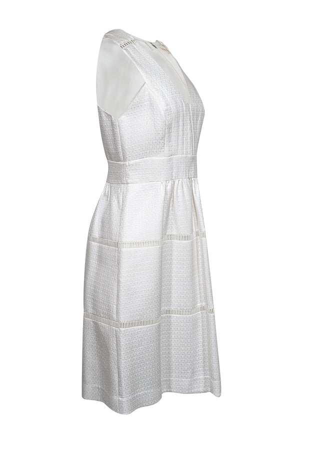 Current Boutique-Rebecca Taylor - White Sleeveless Jacquard V-Neckline Dress Sz 8