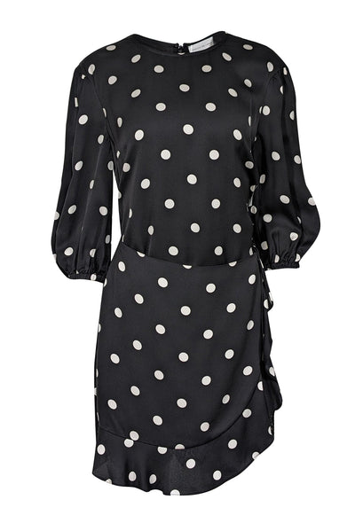 Current Boutique-Rebecca Vallance - Black & White Polka Dot Print Mini Dress w/ Lace Trim Sz 8