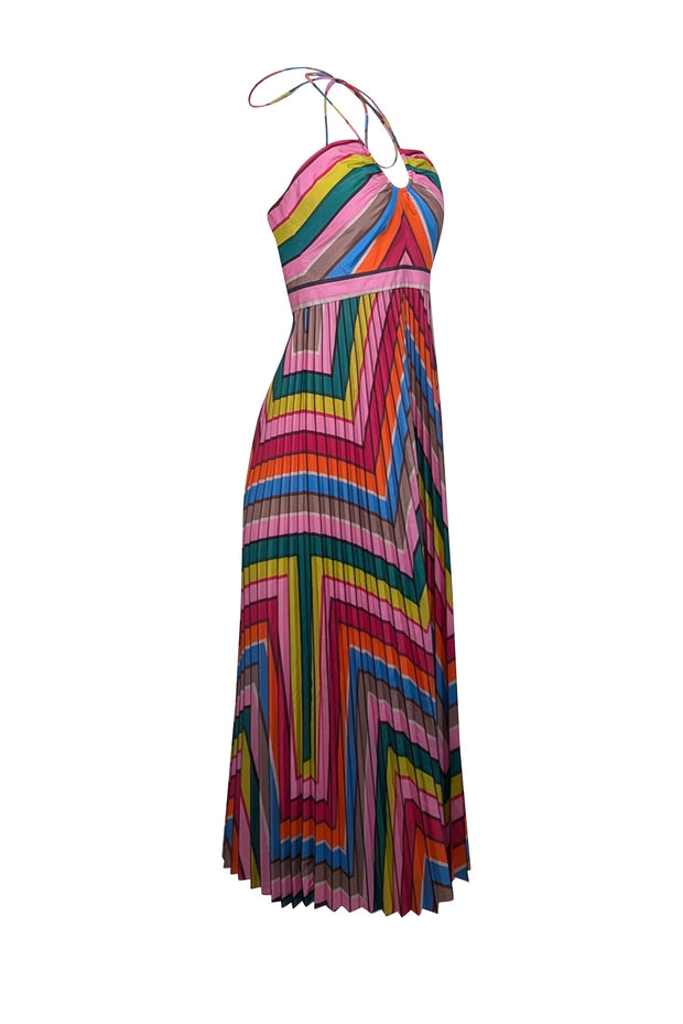 Current Boutique-Rebecca Vallance - Rainbow Striped Halter Midi Dress Sz 4