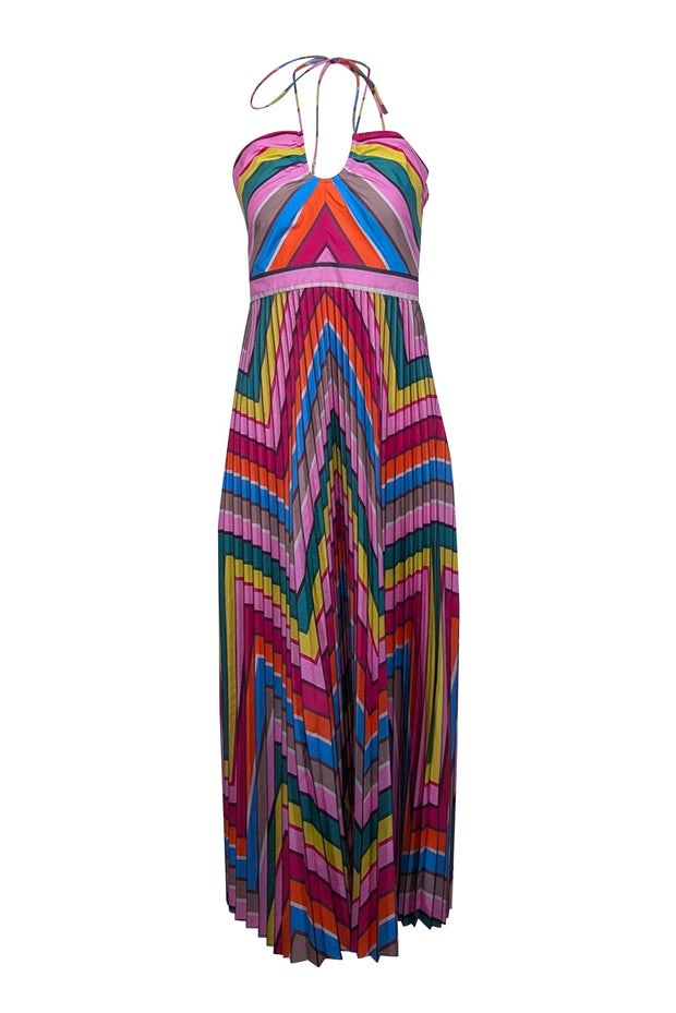 Current Boutique-Rebecca Vallance - Rainbow Striped Halter Midi Dress Sz 4