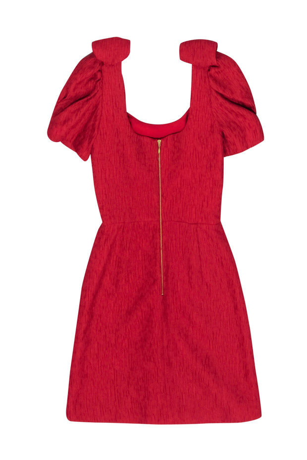 Current Boutique-Rebecca Vallance - Red "Harlow Bow-Detailed Cloqué" Mini Dress Sz 2