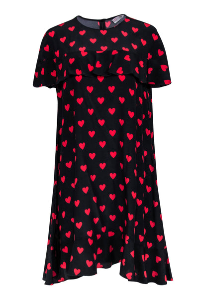 Red Valentino - Black & Red Silk Heart Cap Sleeve Dress Sz 12