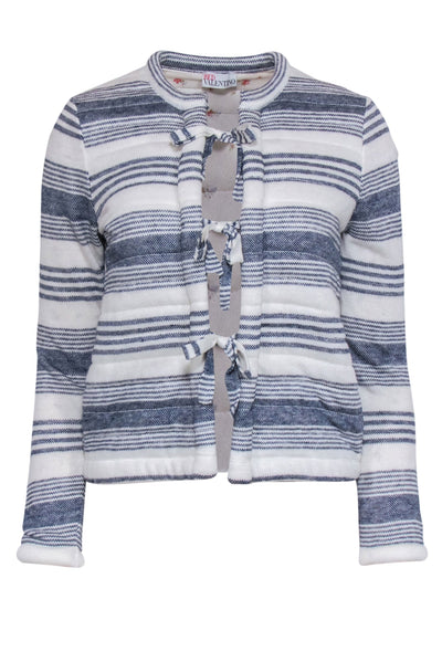 Current Boutique-Red Valentino - Ivory & Blue Stripe Knit Jacket Sz XS