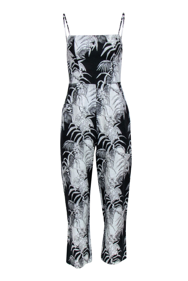 Current Boutique-Reformation - Black & Cream Print Linen Jumpsuit Sz 4