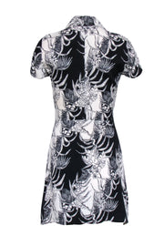 Current Boutique-Reformation - Black & Ivory Print Short Sleeve Button Front Shirt Dress Sz 2