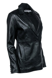 Current Boutique-Reformation - Black Leather Jacket w/ Notch Lapel Collar Sz S