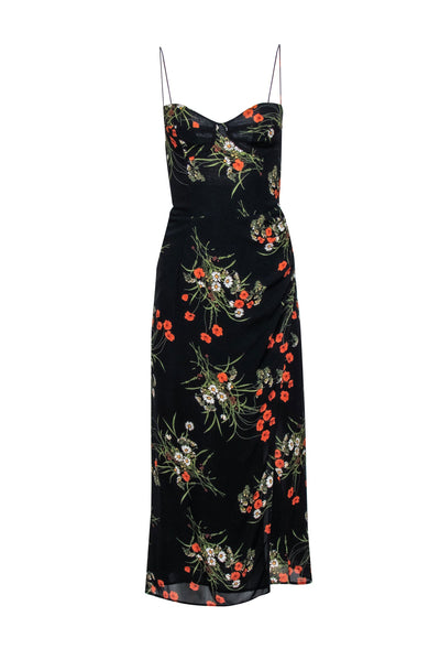 Current Boutique-Reformation - Black w/ Orange & Green Floral Print Midi Dress Sz 4