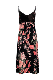 Current Boutique-Reformation - Black w/ Pink Floral Print Tie-Back Midi Dress Sz 6