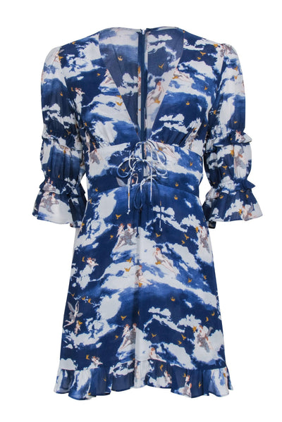 Current Boutique-Reformation - Blue Angel Print V-Neckline Dress Sz 4