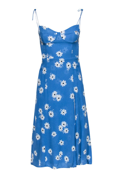 Current Boutique-Reformation - Blue & White Floral Print Slip Dress w/ Front Slit Sz 6