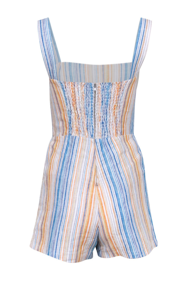 Current Boutique-Reformation - Blue, White, Orange, & Beige Striped Sleeveless Romper Sz 4