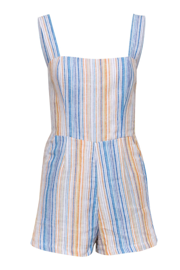 Current Boutique-Reformation - Blue, White, Orange, & Beige Striped Sleeveless Romper Sz 4