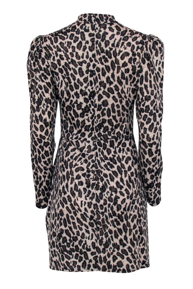 Current Boutique-Reformation - Brown & Black Leopard Print Long Sleeve Wrap Skirt Dress Sz L