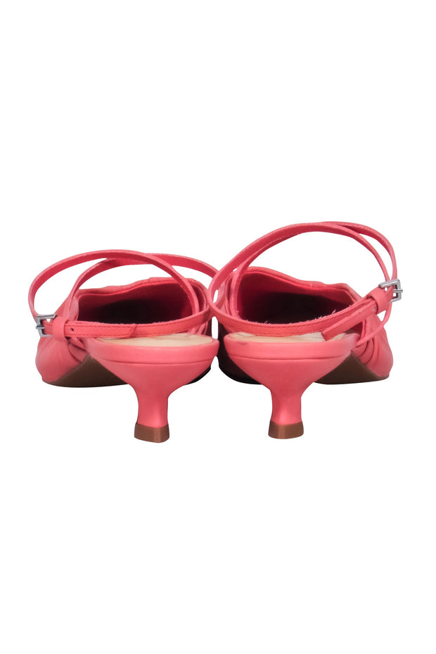 Current Boutique-Reformation - Coral Pink Leather Pointed Toe Kitten Strappy Heels Sz 7.5