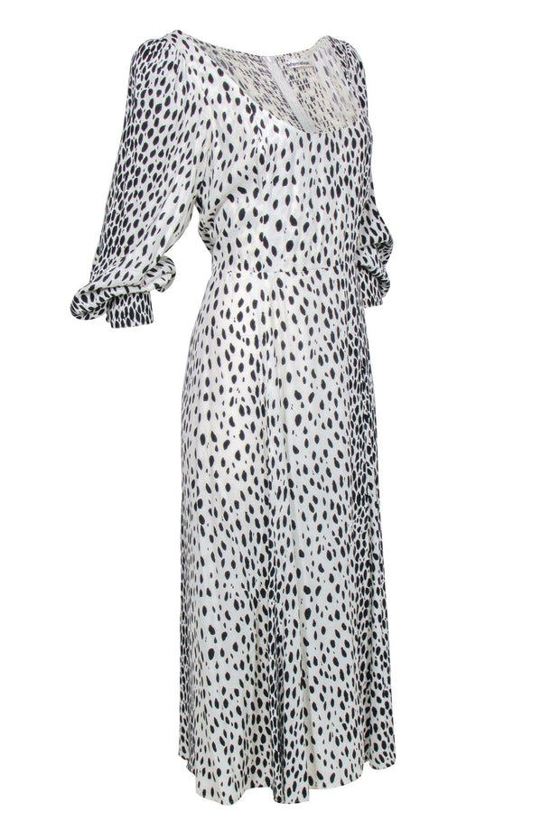 Current Boutique-Reformation - Cream w/ Black Spotted Print Long Sleeve Maxi Dress Sz 12