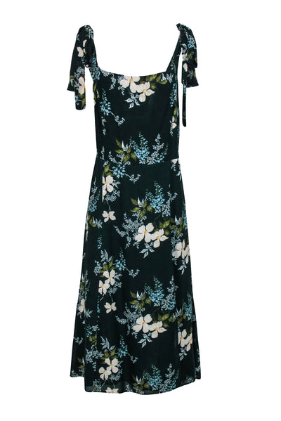 Current Boutique-Reformation - Green Floral Print Tie Strap Midi Dress Sz 14