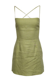 Current Boutique-Reformation - Green Linen Sleeveless Cross Back Mini Dress Sz 0