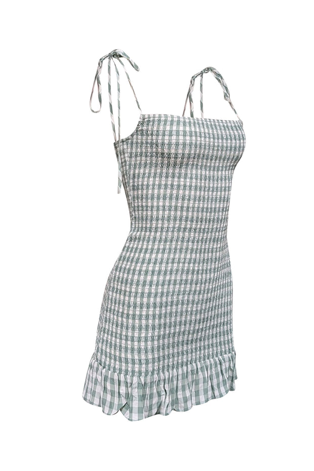 Current Boutique-Reformation - Green & White Gingham Smocked Dress Sz XS