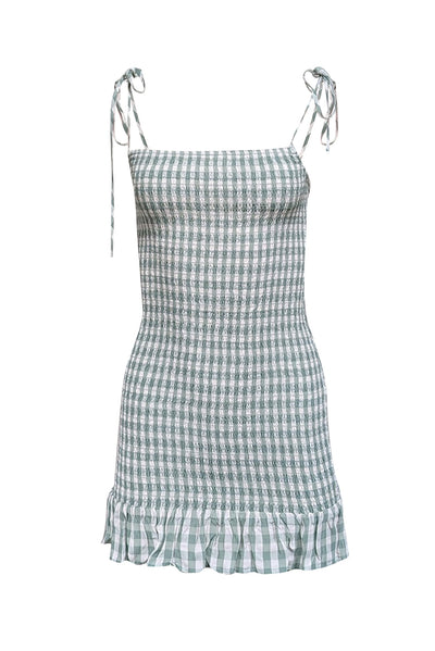 Current Boutique-Reformation - Green & White Gingham Smocked Dress Sz XS