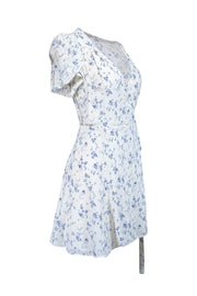 Current Boutique-Reformation - Ivory & Blue Floral Print Wrap Dress Sz S