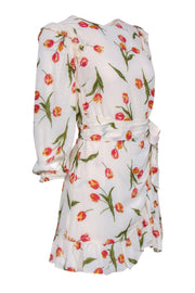 Current Boutique-Reformation - Ivory Floral Long Sleeve Mini Wrap Dress Sz 2