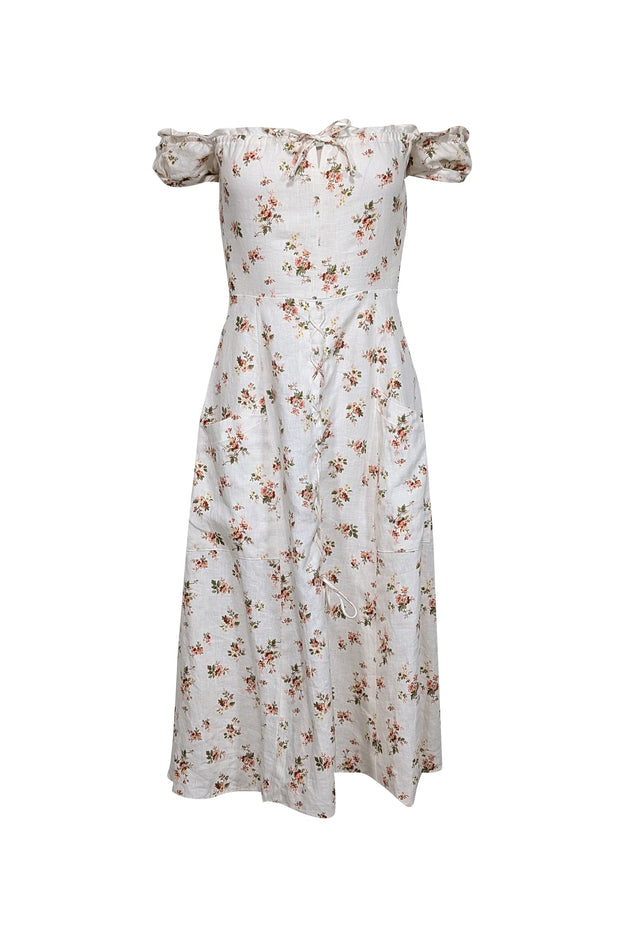 Current Boutique-Reformation - Ivory & Pink Floral Midi Dress Sz 0