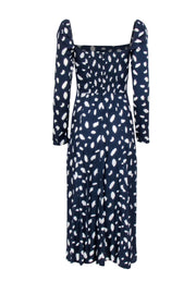 Current Boutique-Reformation - Navy & Ivory Spotted Print High Slit Dress Sz 2