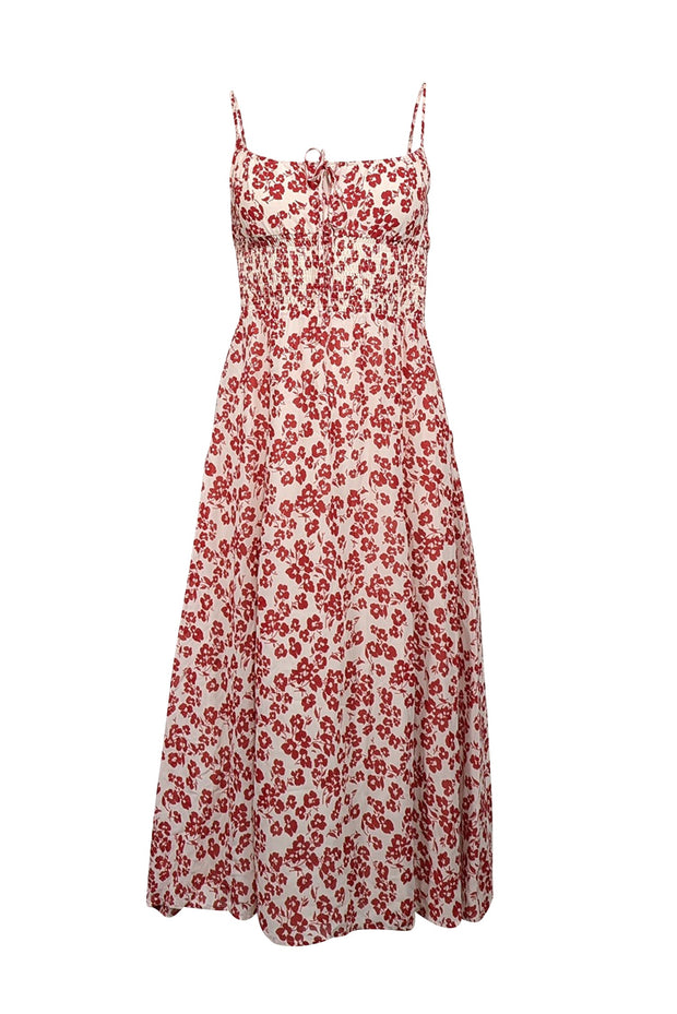 Current Boutique-Reformation - Off-White & Red Floral Print Sleeveless Midi Dress Sz 0