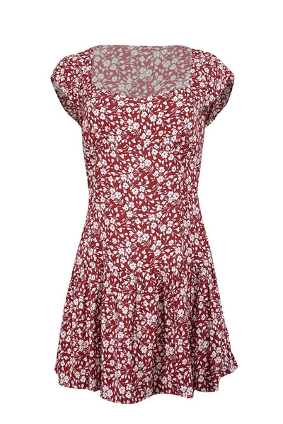 Current Boutique-Reformation - Red w/ Blush & White Floral Print Mini Dress Sz 6