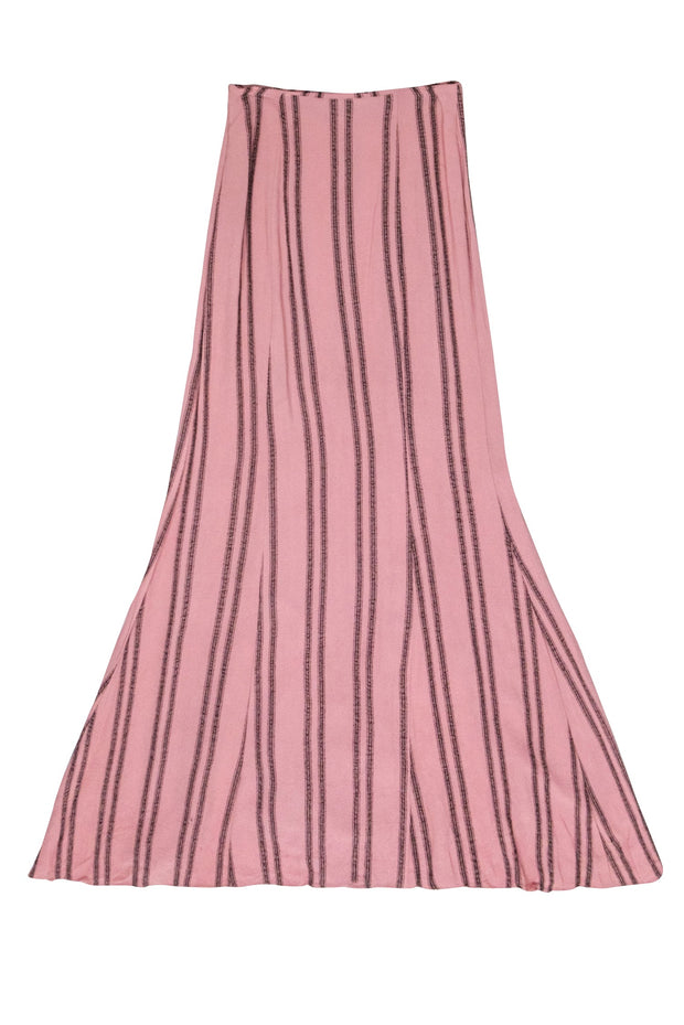 Current Boutique-Reformation - Rose Pink “M” Slit Skirt w/ Black Stripes Sz XS