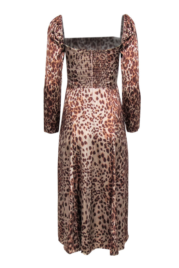 Current Boutique-Reformation - Tan Leopard Print Puff Shoulder Dress Sz 2