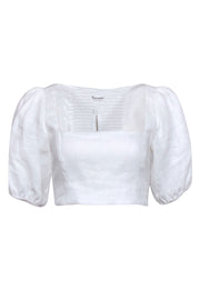 Current Boutique-Reformation - White Line Puff Sleeve Crop Top Sz 6