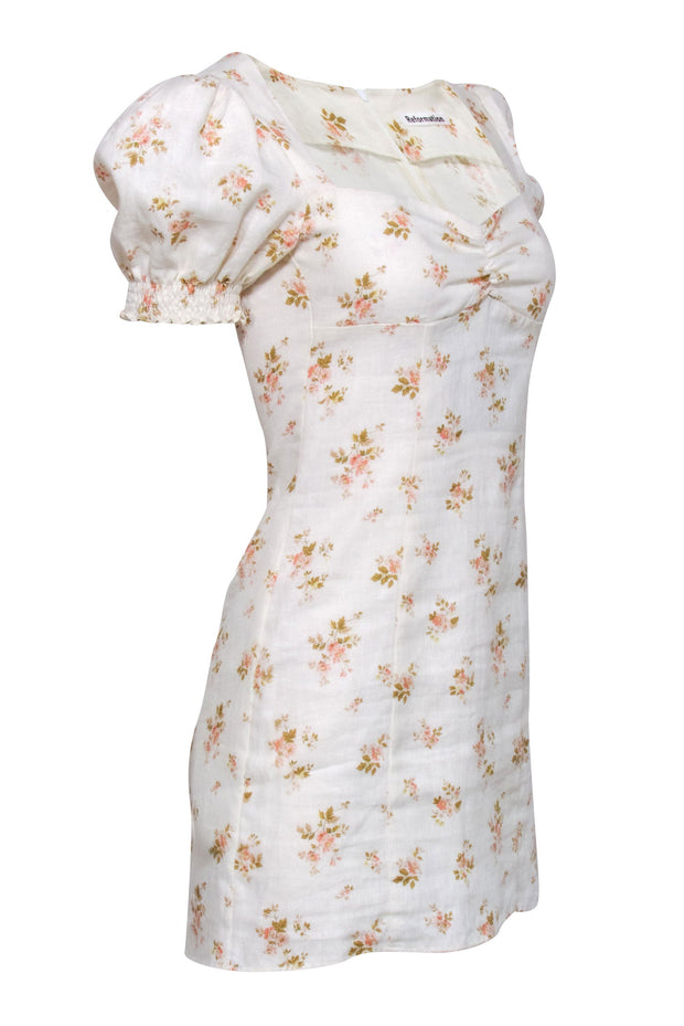 Current Boutique-Reformation - Yellow Floral Print Mini Dress w/ Sweetheart Neckline Sz 2