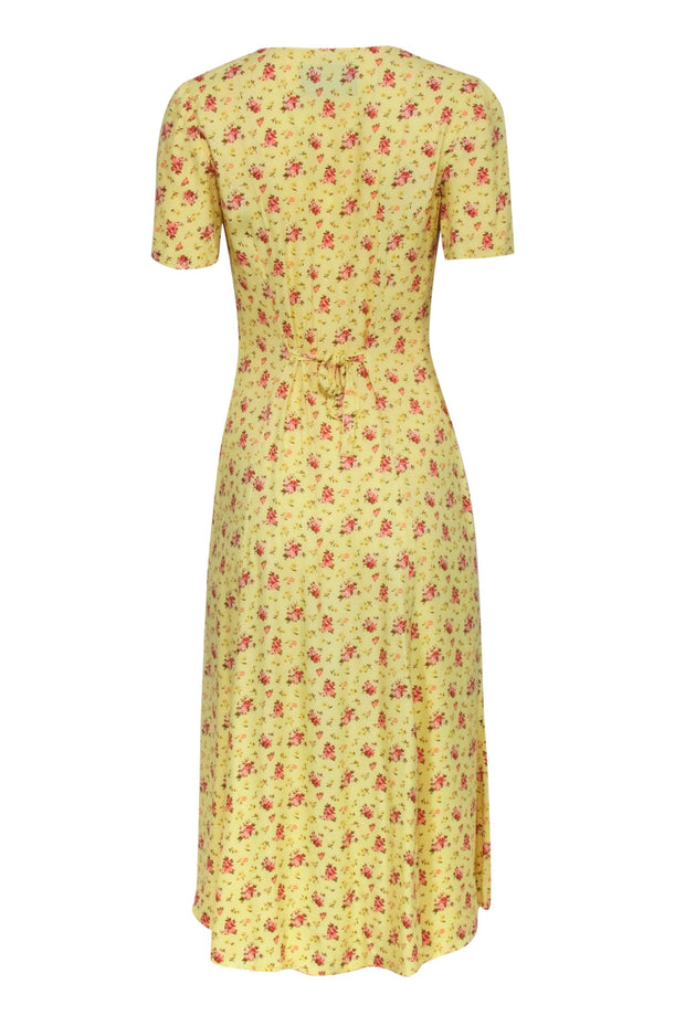 Current Boutique-Reformation - Yellow Floral Print Short Sleeve Midi Dress Sz 0