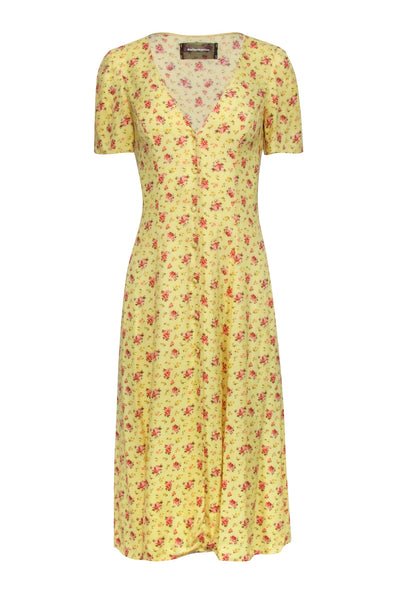Current Boutique-Reformation - Yellow Floral Print Short Sleeve Midi Dress Sz 0