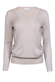 Current Boutique-Reiss - Beige Metallic Wool Blend V-neck Sweater Sz 2