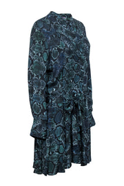 Current Boutique-Reiss - Black & Green Snake Skin Print Button Front Dress Sz 10