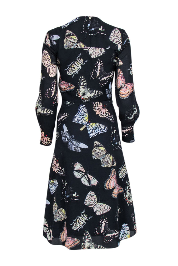 Current Boutique-Reiss - Black Multi Color Butterfly Knot Front Dress Sz 2