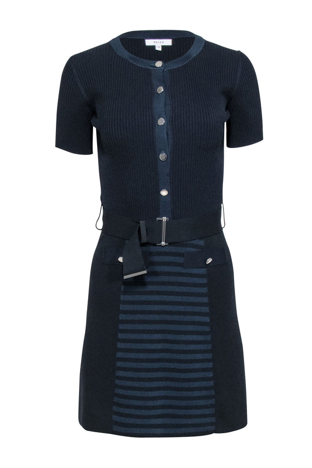 Current Boutique-Reiss - Black & Navy Ribbed Knit Dress Sz XS
