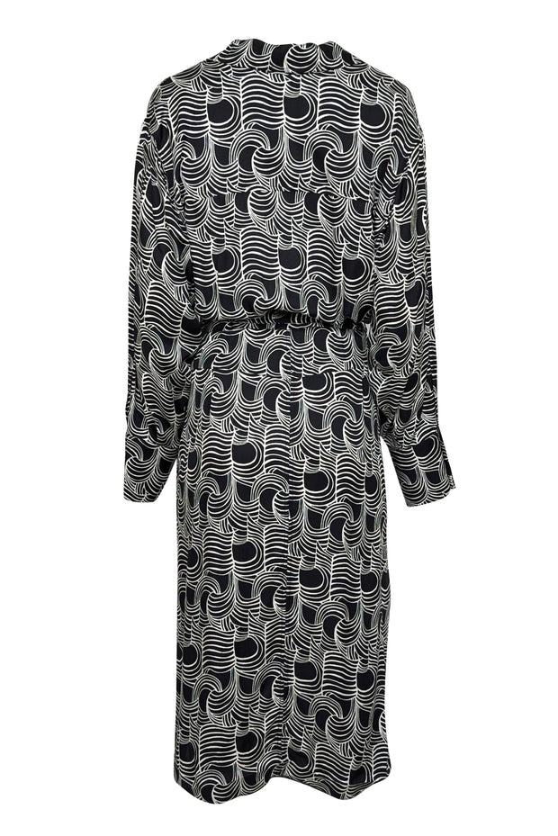 Current Boutique-Reiss - Black & White Swirl Print Long Sleeve Dress Sz L