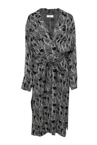 Current Boutique-Reiss - Black & White Swirl Print Long Sleeve Dress Sz L