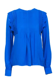Current Boutique-Reiss - Bright Blue Pleated Middle Eyelet Trim Long Sleeve Top Sz 2