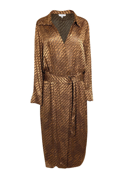 Current Boutique-Reiss - Bronze & Brown Zig-Zag Print Belted Shirtdress Sz 12