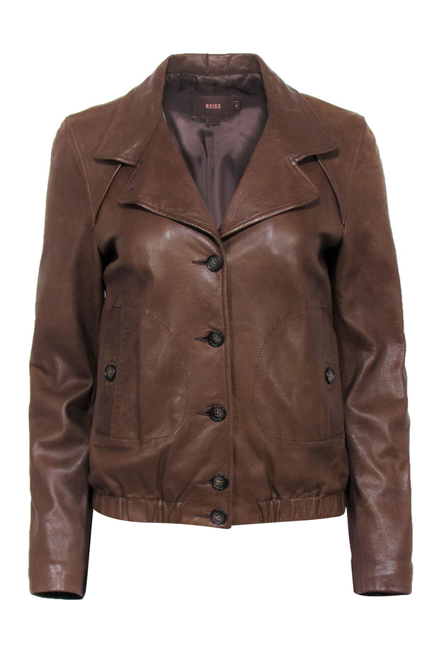 Current Boutique-Reiss - Brown Leather Aviator Style Jacket Sz 8