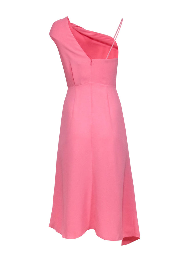 Current Boutique-Reiss - Coral Pink One Shoulder Midi Cocktail Dress Sz 2