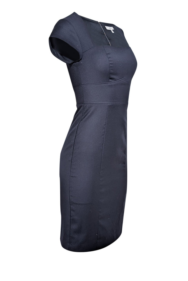 Current Boutique-Reiss - Navy Short Cap Sleeve w/ Square Neckline Midi Dress Sz 2