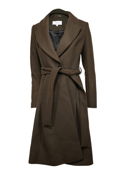 Current Boutique-Reiss - Olive Wool Blend Belted A-Line Coat Sz 2