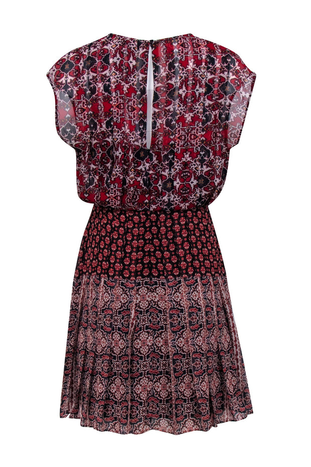 Current Boutique-Reiss - Red, Navy, & Ivory Mixed Print Chiffon Mini Dress Sz 2