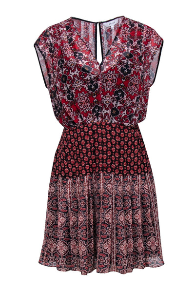 Current Boutique-Reiss - Red, Navy, & Ivory Mixed Print Chiffon Mini Dress Sz 2