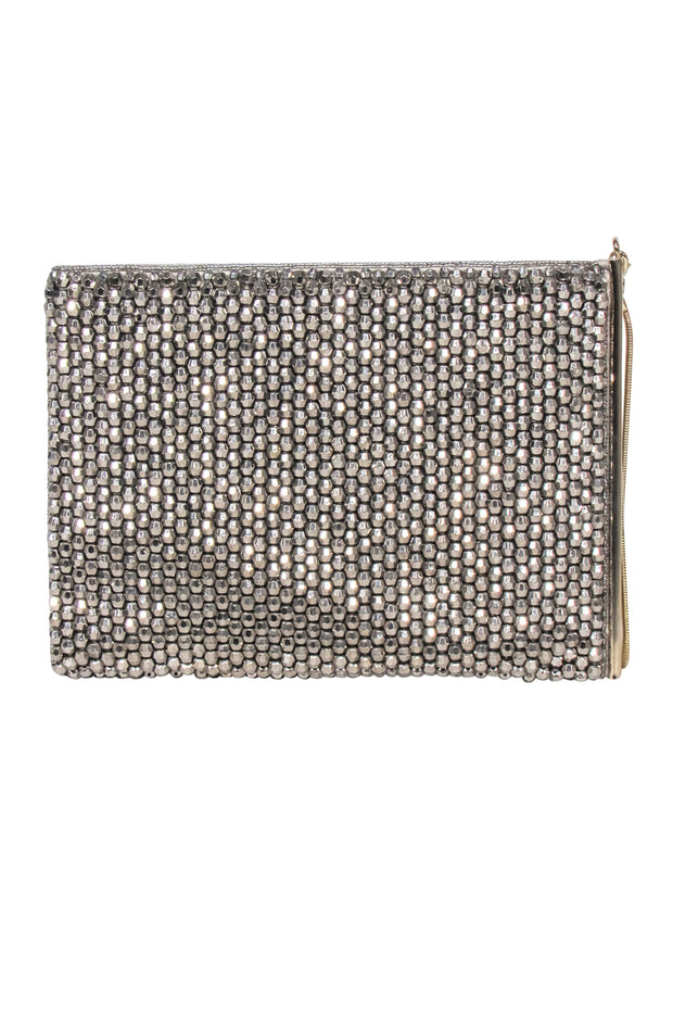 Current Boutique-Reiss - Silver Beaded Zip Top Clutch
